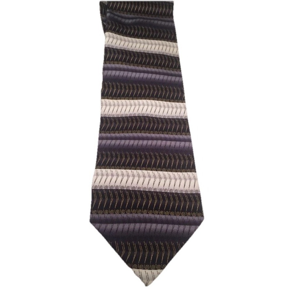 Vintage Mosaic Tie Men Black Purple ‎ Gold Silk Geometric Handmade Y2K Retro 90s